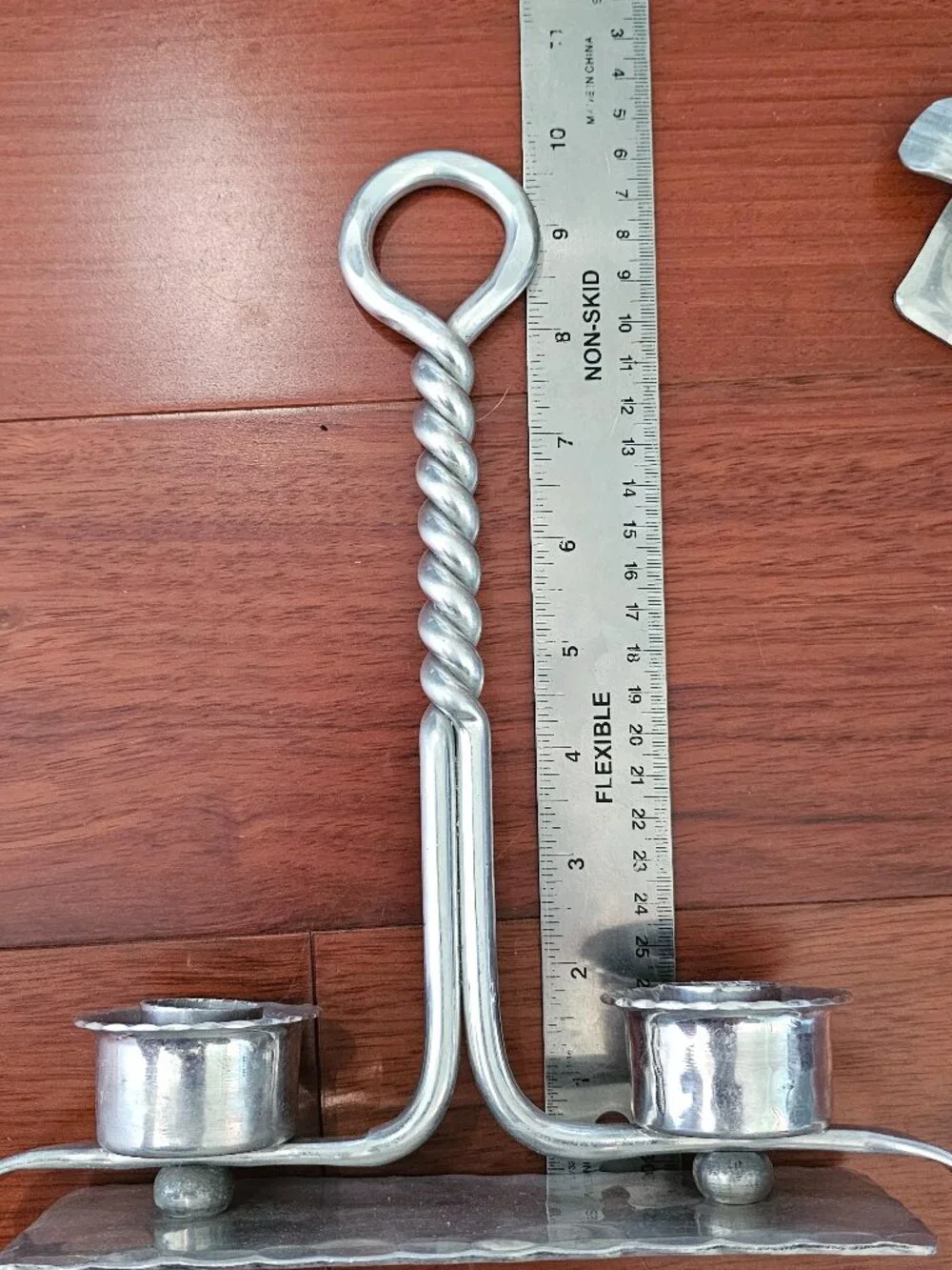 Vintage BW Buenilum Hand-Forged Hammered Aluminum Double Candle Candelabra | MCM